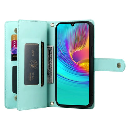 DF-011 For Samsung Galaxy A16 5G Case Zipper Pocket Wallet Leather Phone Cover with Straps