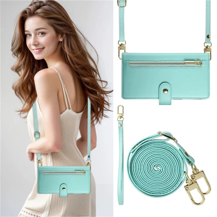 DF-011 For Samsung Galaxy A16 5G Case Zipper Pocket Wallet Leather Phone Cover with Straps