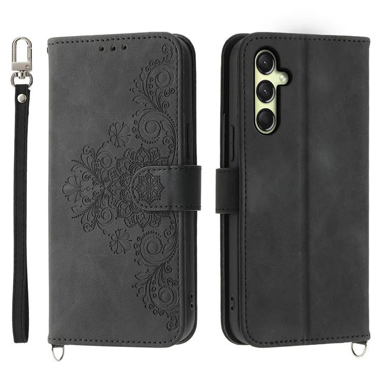 For Samsung Galaxy A16 5G Case Flower Pattern PU Leather Wallet Phone Cover with Strap