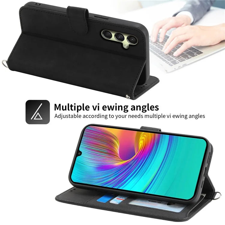 For Samsung Galaxy A16 5G Case Flower Pattern PU Leather Wallet Phone Cover with Strap