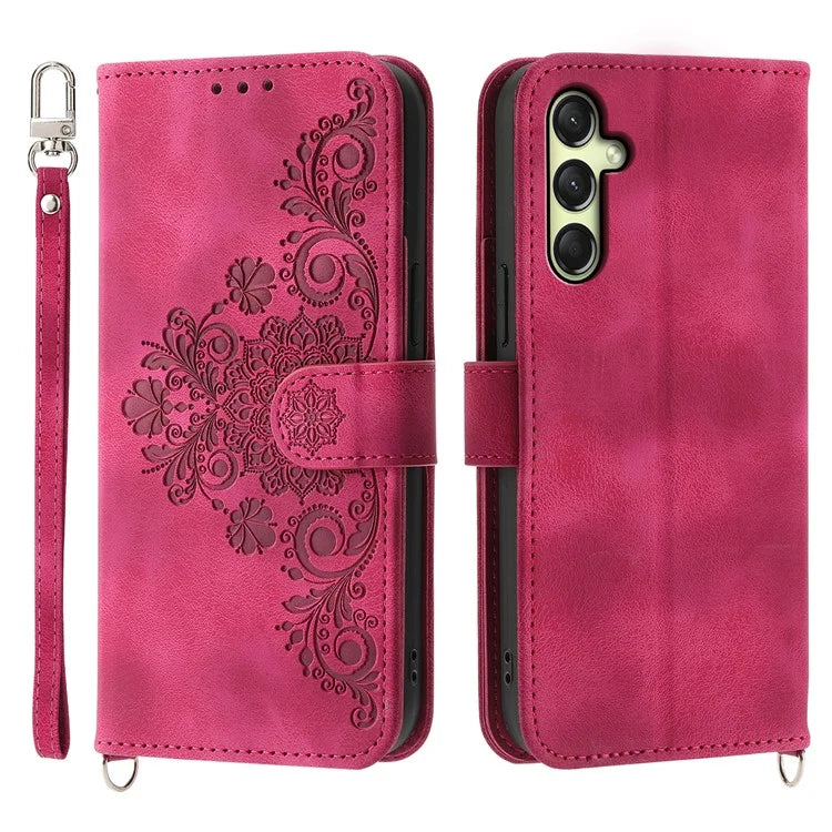 For Samsung Galaxy A16 5G Case Flower Pattern PU Leather Wallet Phone Cover with Strap