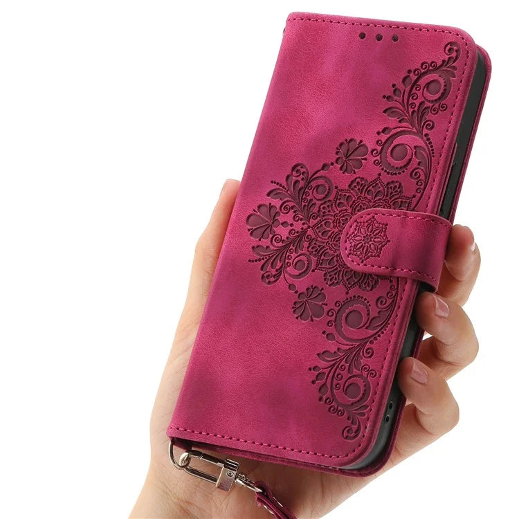 For Samsung Galaxy A16 5G Case Flower Pattern PU Leather Wallet Phone Cover with Strap