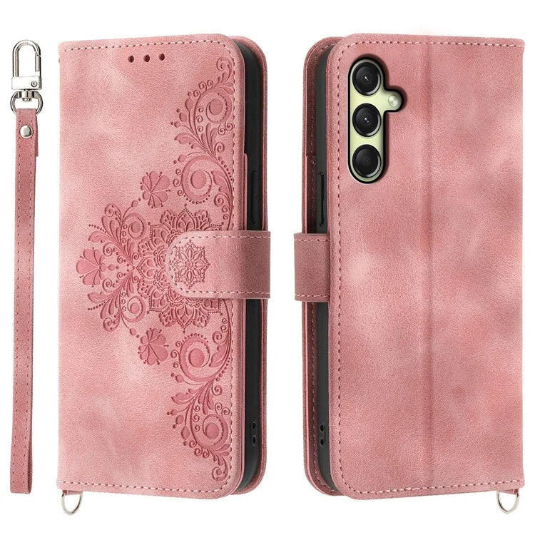 For Samsung Galaxy A16 5G Case Flower Pattern PU Leather Wallet Phone Cover with Strap