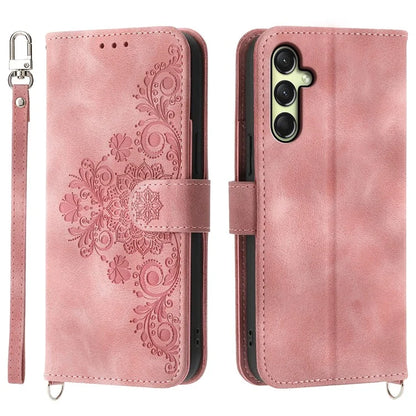 For Samsung Galaxy A16 5G Case Flower Pattern PU Leather Wallet Phone Cover with Strap
