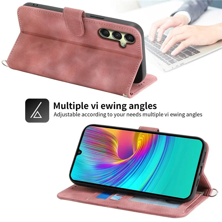 For Samsung Galaxy A16 5G Case Flower Pattern PU Leather Wallet Phone Cover with Strap