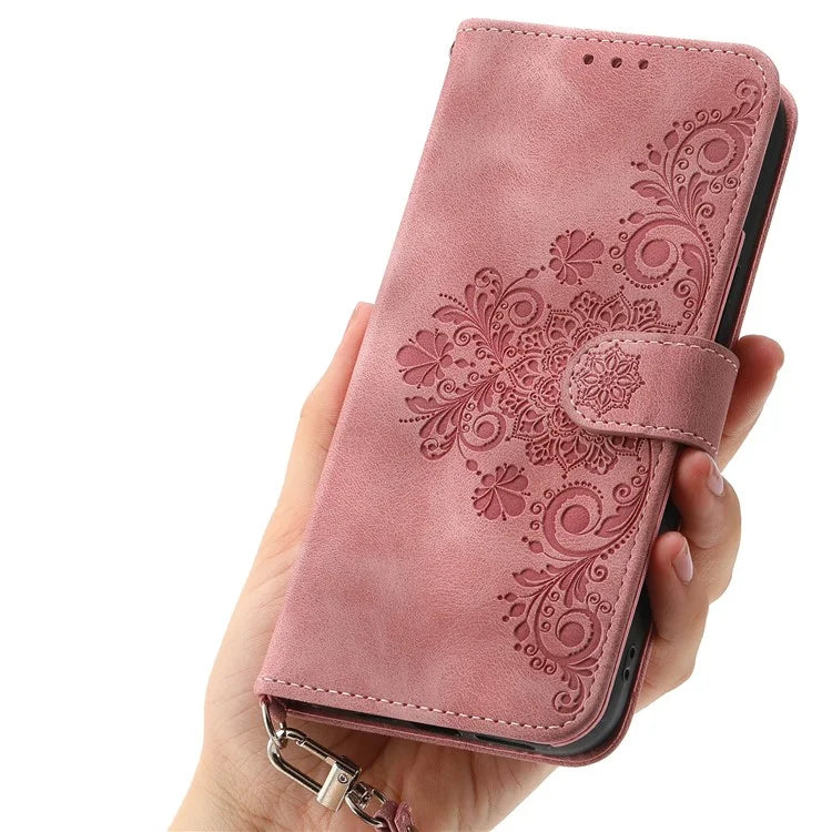 For Samsung Galaxy A16 5G Case Flower Pattern PU Leather Wallet Phone Cover with Strap