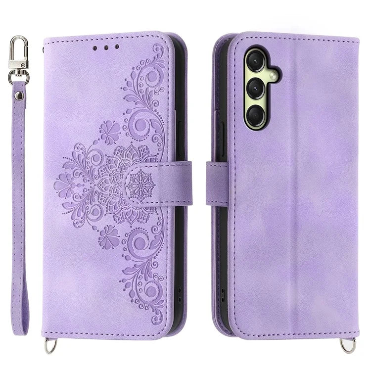 For Samsung Galaxy A16 5G Case Flower Pattern PU Leather Wallet Phone Cover with Strap