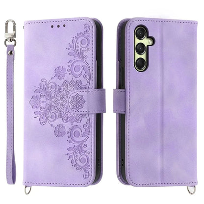 For Samsung Galaxy A16 5G Case Flower Pattern PU Leather Wallet Phone Cover with Strap