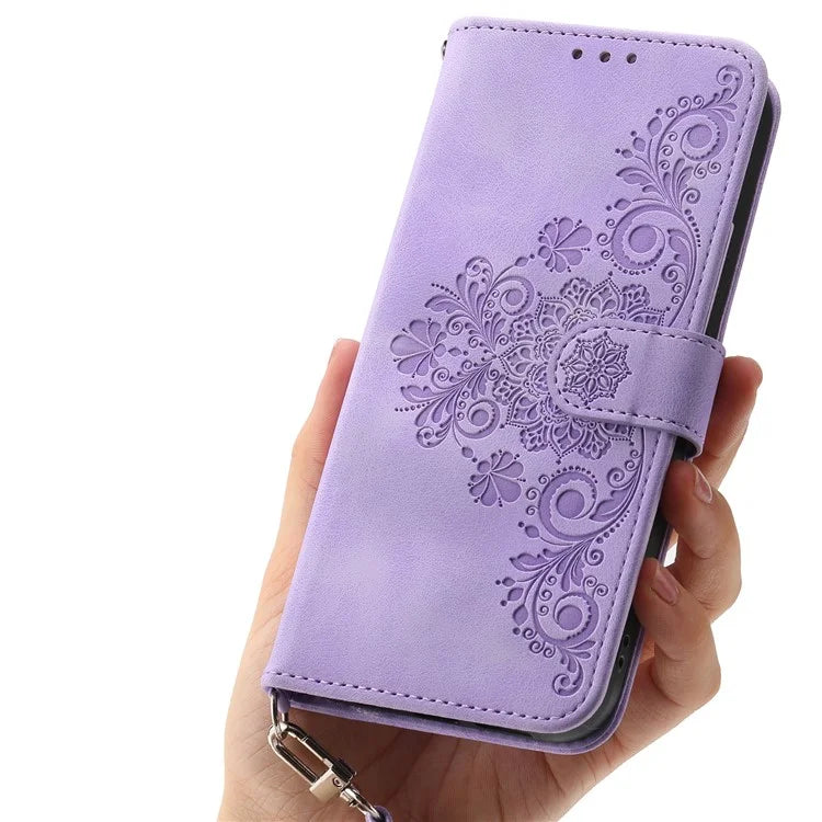 For Samsung Galaxy A16 5G Case Flower Pattern PU Leather Wallet Phone Cover with Strap