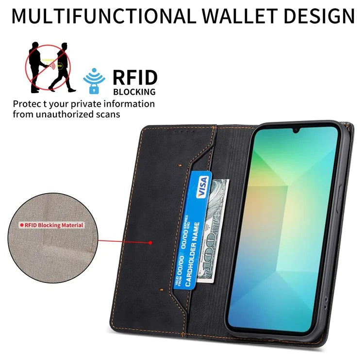 DF-05 For Samsung Galaxy A06 Wallet Case RFID Blocking PU Leather Phone Cover