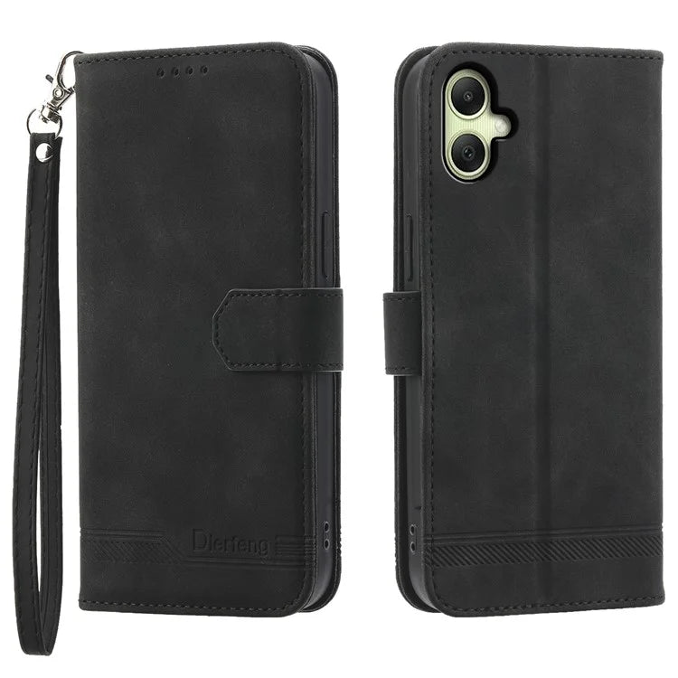 DIERFENG DF-03 For Samsung Galaxy A06 Leather Case Lines Imprint Wallet Phone Cover