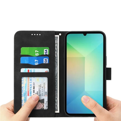 DIERFENG DF-03 For Samsung Galaxy A06 Leather Case Lines Imprint Wallet Phone Cover