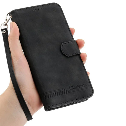 DIERFENG DF-03 For Samsung Galaxy A06 Leather Case Lines Imprint Wallet Phone Cover
