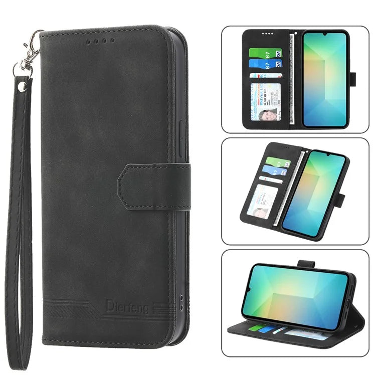 DIERFENG DF-03 For Samsung Galaxy A06 Leather Case Lines Imprint Wallet Phone Cover