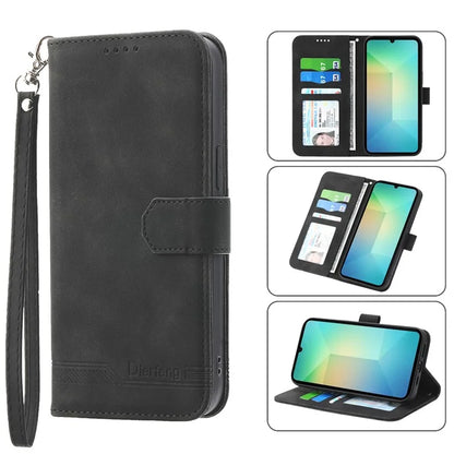 DIERFENG DF-03 For Samsung Galaxy A06 Leather Case Lines Imprint Wallet Phone Cover