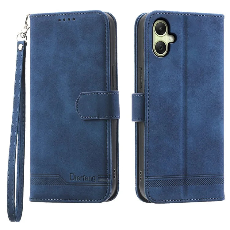 DIERFENG DF-03 For Samsung Galaxy A06 Leather Case Lines Imprint Wallet Phone Cover