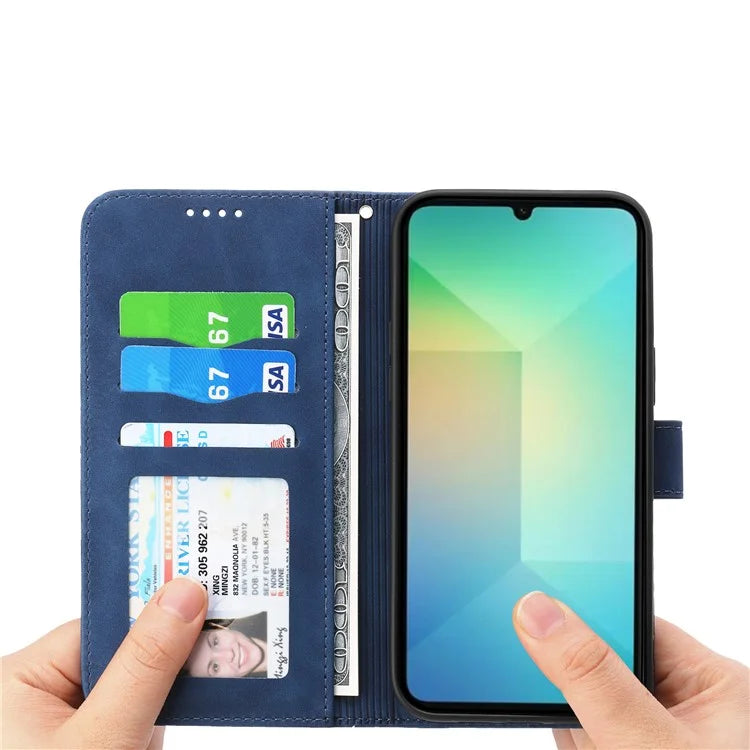 DIERFENG DF-03 For Samsung Galaxy A06 Leather Case Lines Imprint Wallet Phone Cover