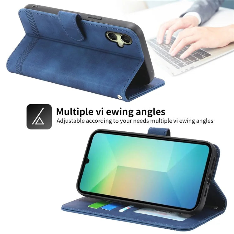 DIERFENG DF-03 For Samsung Galaxy A06 Leather Case Lines Imprint Wallet Phone Cover