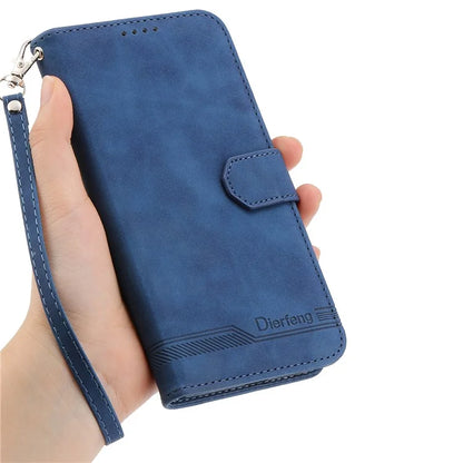 DIERFENG DF-03 For Samsung Galaxy A06 Leather Case Lines Imprint Wallet Phone Cover