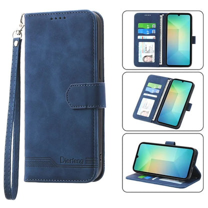 DIERFENG DF-03 For Samsung Galaxy A06 Leather Case Lines Imprint Wallet Phone Cover