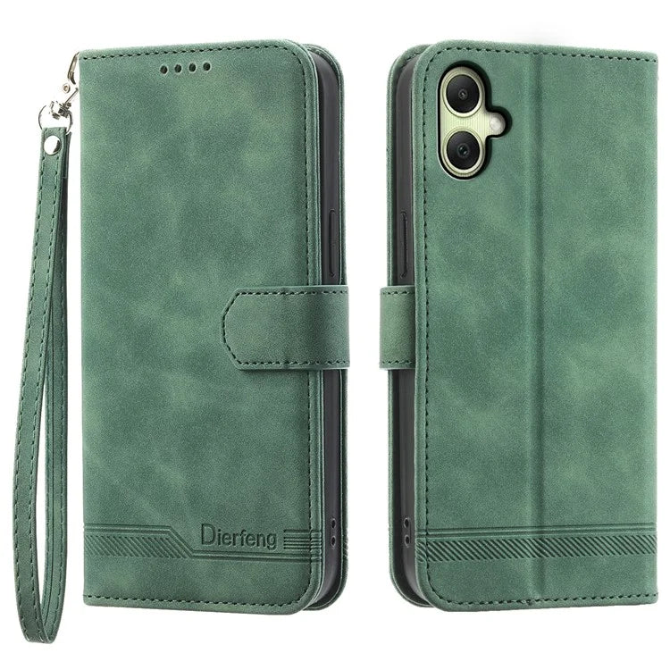 DIERFENG DF-03 For Samsung Galaxy A06 Leather Case Lines Imprint Wallet Phone Cover