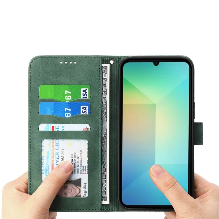 DIERFENG DF-03 For Samsung Galaxy A06 Leather Case Lines Imprint Wallet Phone Cover