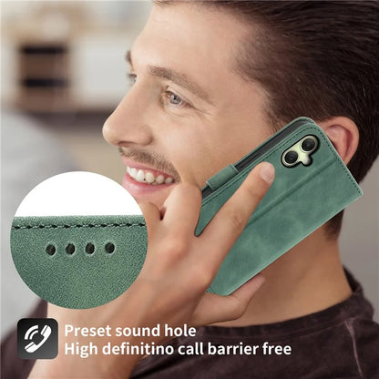 DIERFENG DF-03 For Samsung Galaxy A06 Leather Case Lines Imprint Wallet Phone Cover