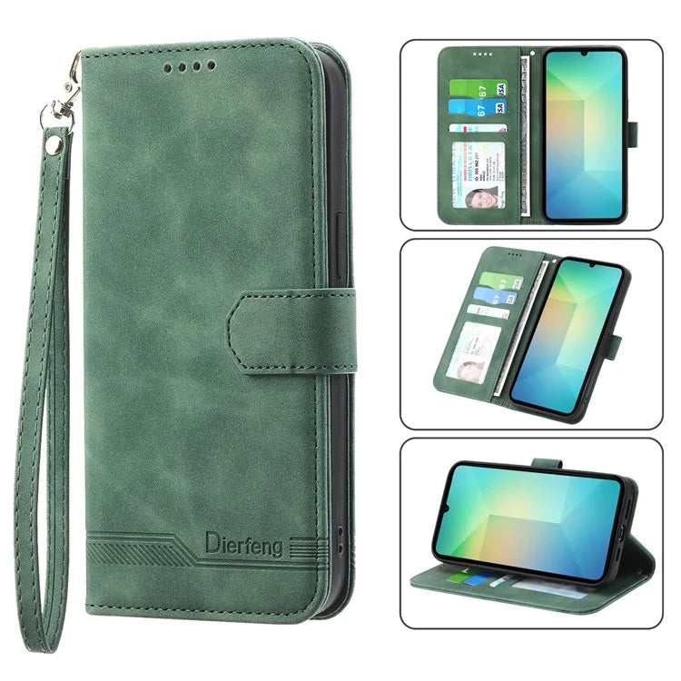 DIERFENG DF-03 For Samsung Galaxy A06 Leather Case Lines Imprint Wallet Phone Cover