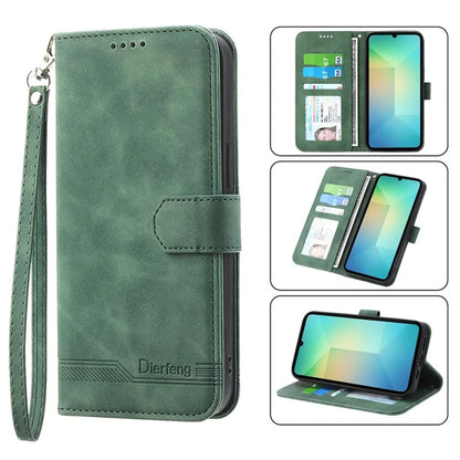 DIERFENG DF-03 For Samsung Galaxy A06 Leather Case Lines Imprint Wallet Phone Cover