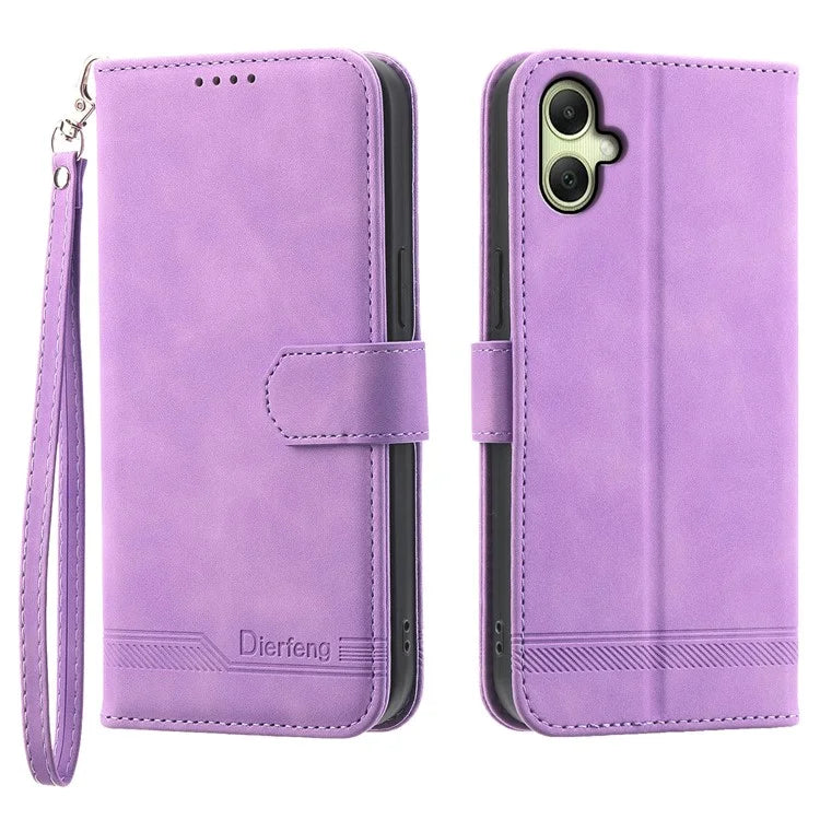 DIERFENG DF-03 For Samsung Galaxy A06 Leather Case Lines Imprint Wallet Phone Cover