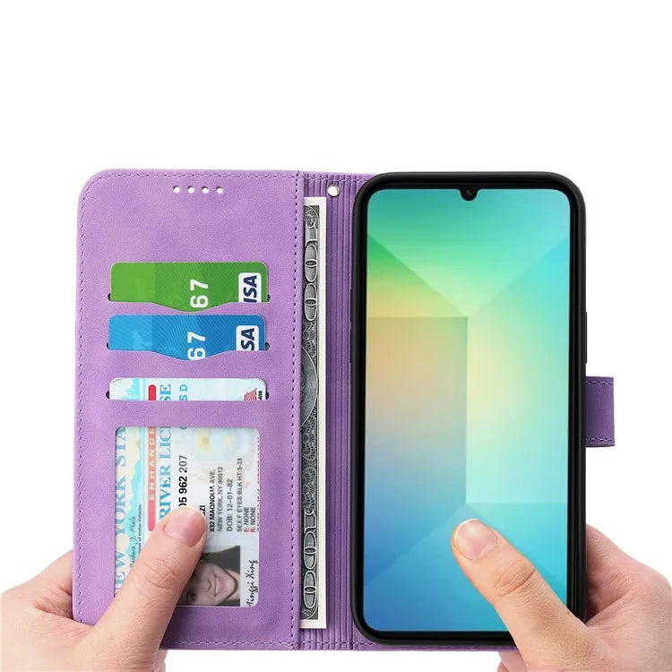 DIERFENG DF-03 For Samsung Galaxy A06 Leather Case Lines Imprint Wallet Phone Cover