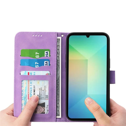 DIERFENG DF-03 For Samsung Galaxy A06 Leather Case Lines Imprint Wallet Phone Cover