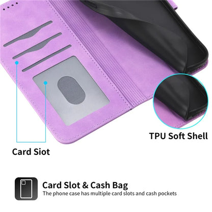 DIERFENG DF-03 For Samsung Galaxy A06 Leather Case Lines Imprint Wallet Phone Cover