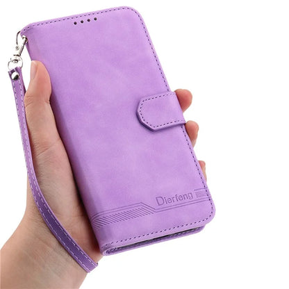 DIERFENG DF-03 For Samsung Galaxy A06 Leather Case Lines Imprint Wallet Phone Cover