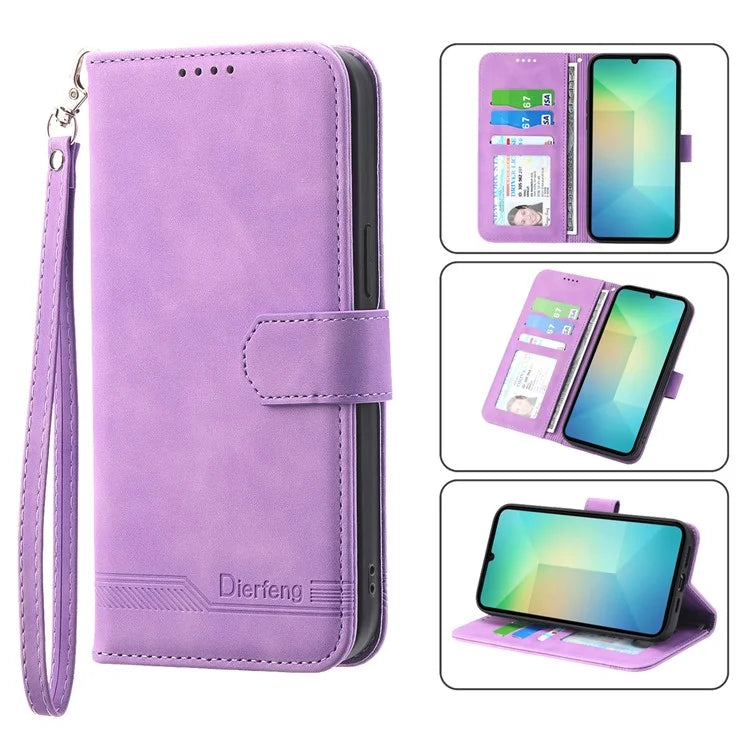 DIERFENG DF-03 For Samsung Galaxy A06 Leather Case Lines Imprint Wallet Phone Cover
