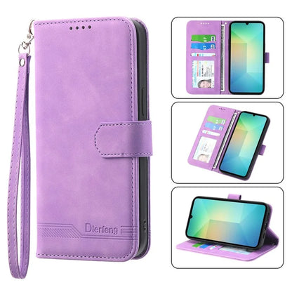 DIERFENG DF-03 For Samsung Galaxy A06 Leather Case Lines Imprint Wallet Phone Cover