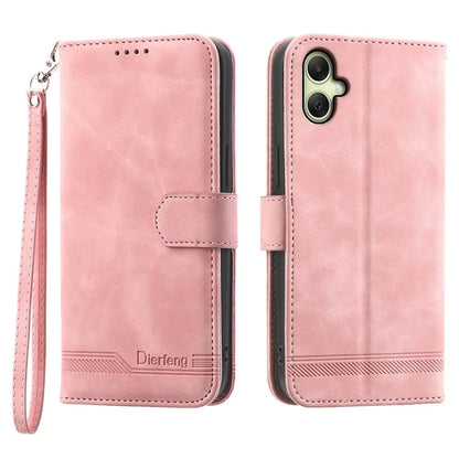 DIERFENG DF-03 For Samsung Galaxy A06 Leather Case Lines Imprint Wallet Phone Cover