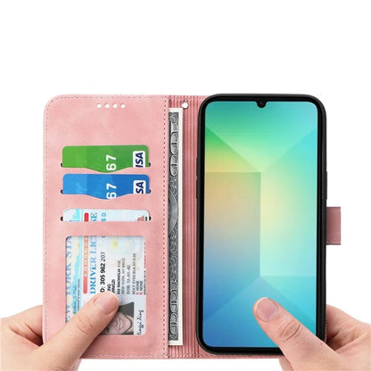 DIERFENG DF-03 For Samsung Galaxy A06 Leather Case Lines Imprint Wallet Phone Cover