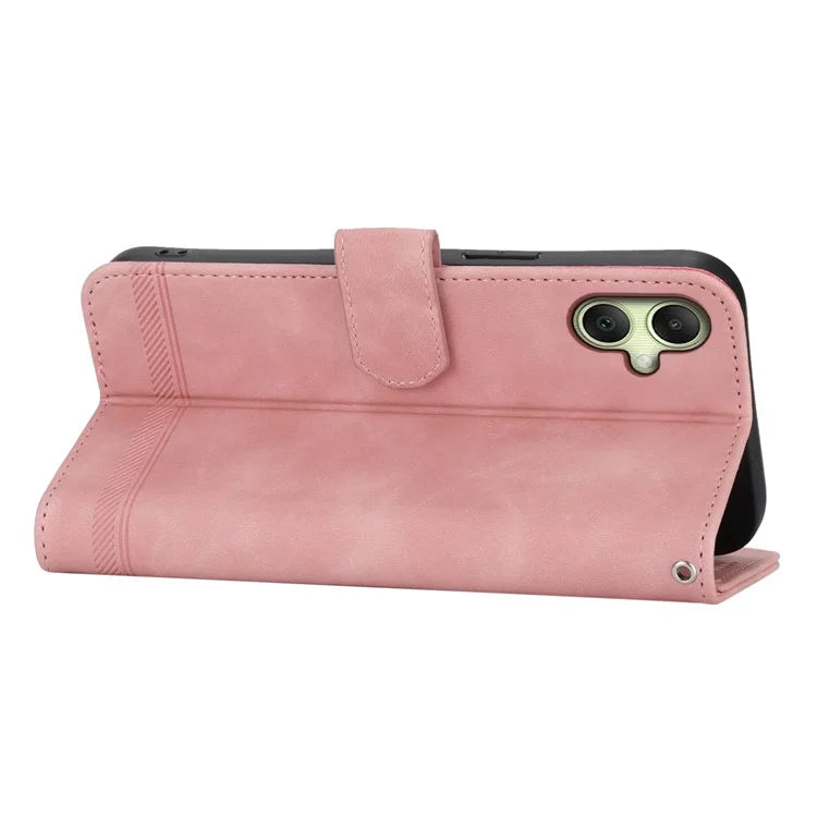 DIERFENG DF-03 For Samsung Galaxy A06 Leather Case Lines Imprint Wallet Phone Cover