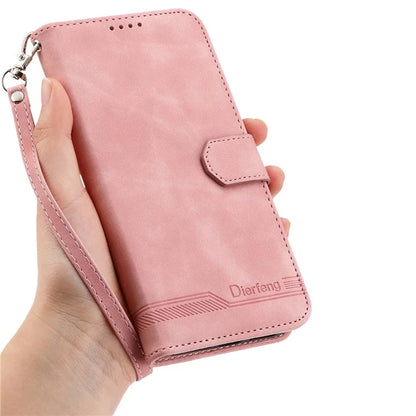 DIERFENG DF-03 For Samsung Galaxy A06 Leather Case Lines Imprint Wallet Phone Cover