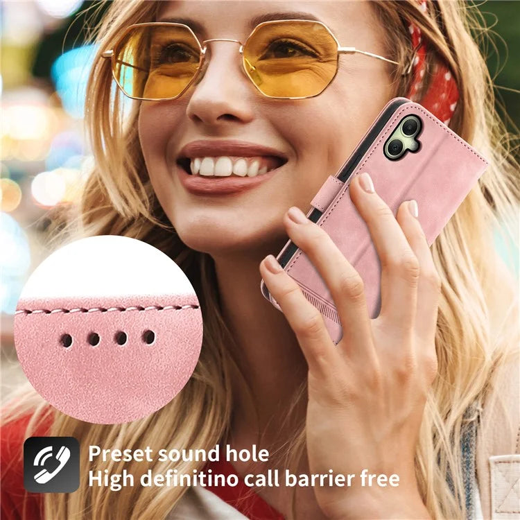 DIERFENG DF-03 For Samsung Galaxy A06 Leather Case Lines Imprint Wallet Phone Cover