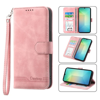 DIERFENG DF-03 For Samsung Galaxy A06 Leather Case Lines Imprint Wallet Phone Cover