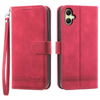 DIERFENG DF-03 For Samsung Galaxy A06 Leather Case Lines Imprint Wallet Phone Cover