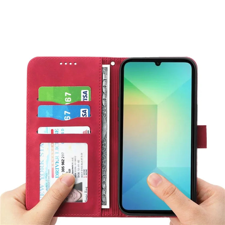 DIERFENG DF-03 For Samsung Galaxy A06 Leather Case Lines Imprint Wallet Phone Cover