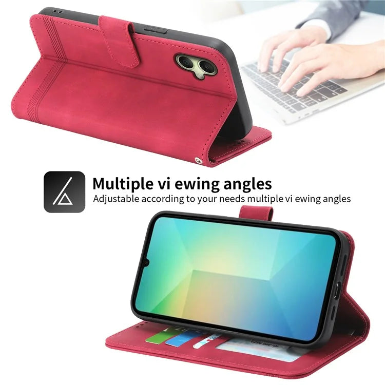 DIERFENG DF-03 For Samsung Galaxy A06 Leather Case Lines Imprint Wallet Phone Cover