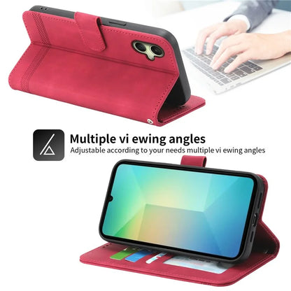 DIERFENG DF-03 For Samsung Galaxy A06 Leather Case Lines Imprint Wallet Phone Cover