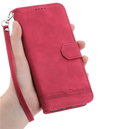 DIERFENG DF-03 For Samsung Galaxy A06 Leather Case Lines Imprint Wallet Phone Cover