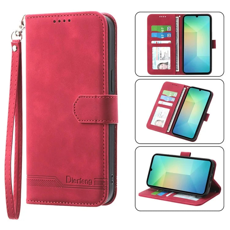 DIERFENG DF-03 For Samsung Galaxy A06 Leather Case Lines Imprint Wallet Phone Cover