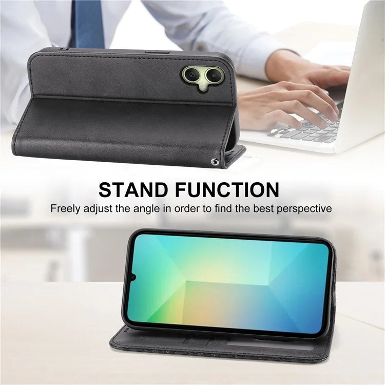 For Samsung Galaxy A06 Case Calf Texture PU Leather Phone Cover with Wallet