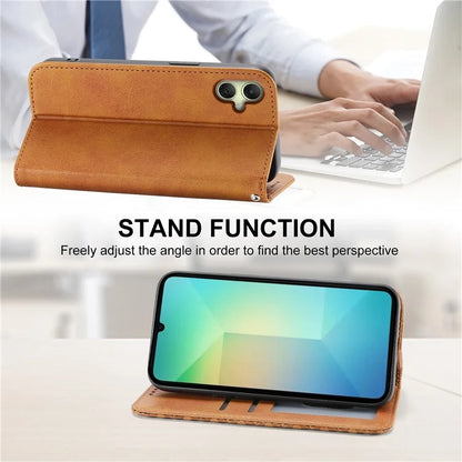 For Samsung Galaxy A06 Case Calf Texture PU Leather Phone Cover with Wallet